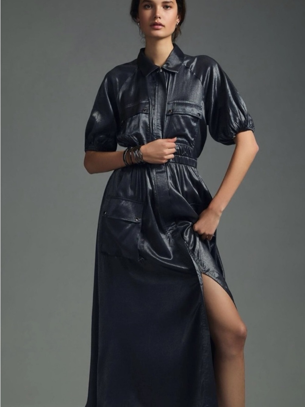Anthropologie Samant Chauhan Shimmery Midnight Black Utility Maxi Dress